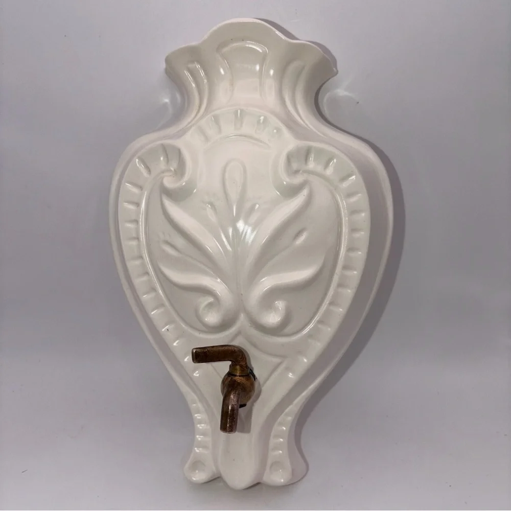 VTG Wall Pocket Vase With Brass Spigot, California Pottery Santa Anita Ware